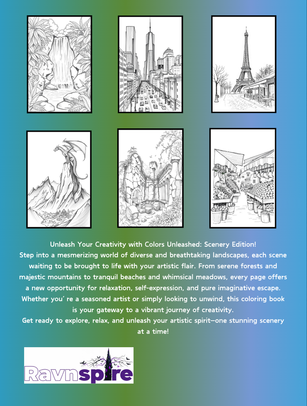 Colors Unleashed: Scenery Edition – Relaxing Coloring Book for All Ages with Beautiful Landscapes, Nature Scenes, and Stunning Environments for Stress Relief and Creativity