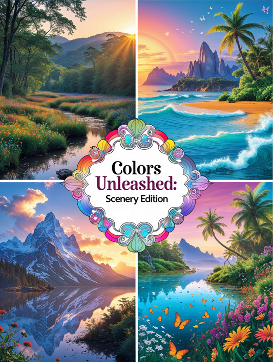 Colors Unleashed: Scenery Edition – Relaxing Coloring Book for All Ages with Beautiful Landscapes, Nature Scenes, and Stunning Environments for Stress Relief and Creativity